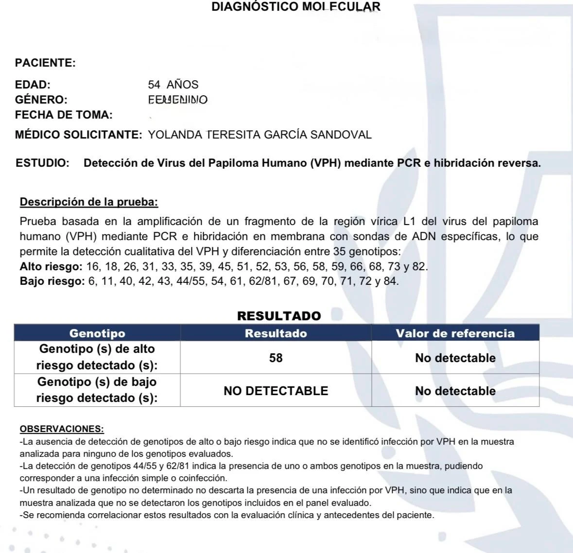 Prueba de detección de VPH